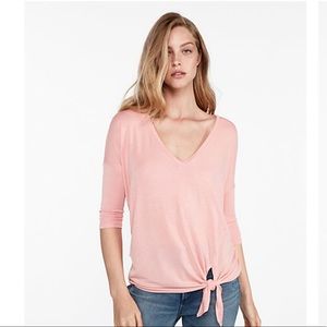 Express OneEleven Tie Hem London Tee - Pink Knit